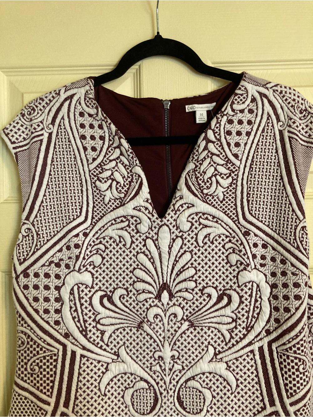 Cato Embroidered V-Neck Tunic in Wine and White